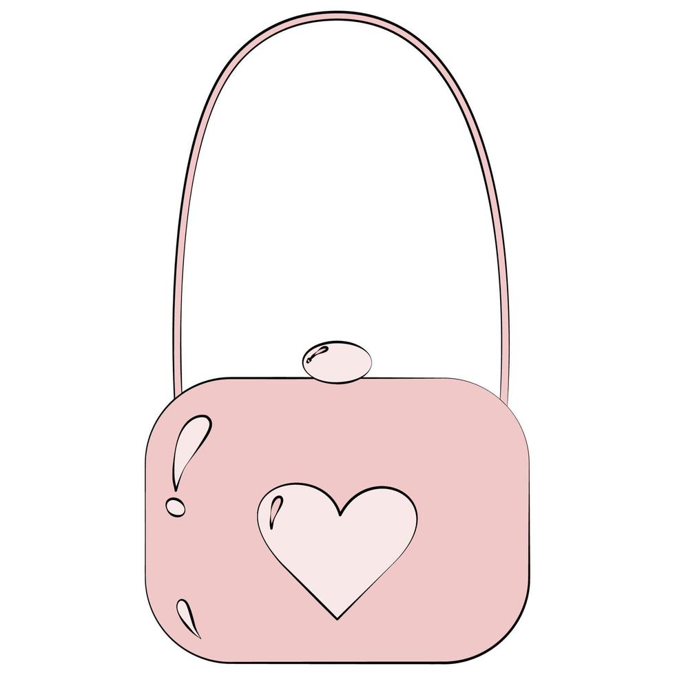 Stylized women handbag with a pattern in the shape of a heart in trendy pink tones. Isolate. Sticker vector