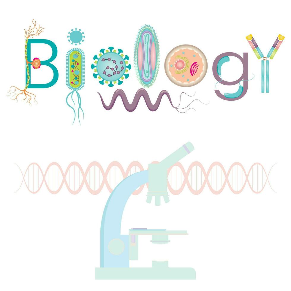 Biology school subject text and pathogens vector graphic