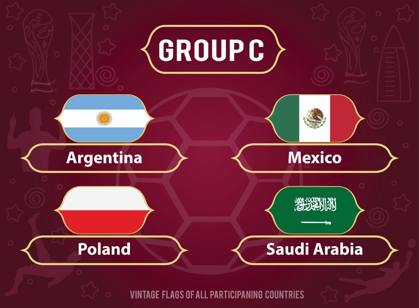 Vintage Flags of all participants of Group C, World Cup vector