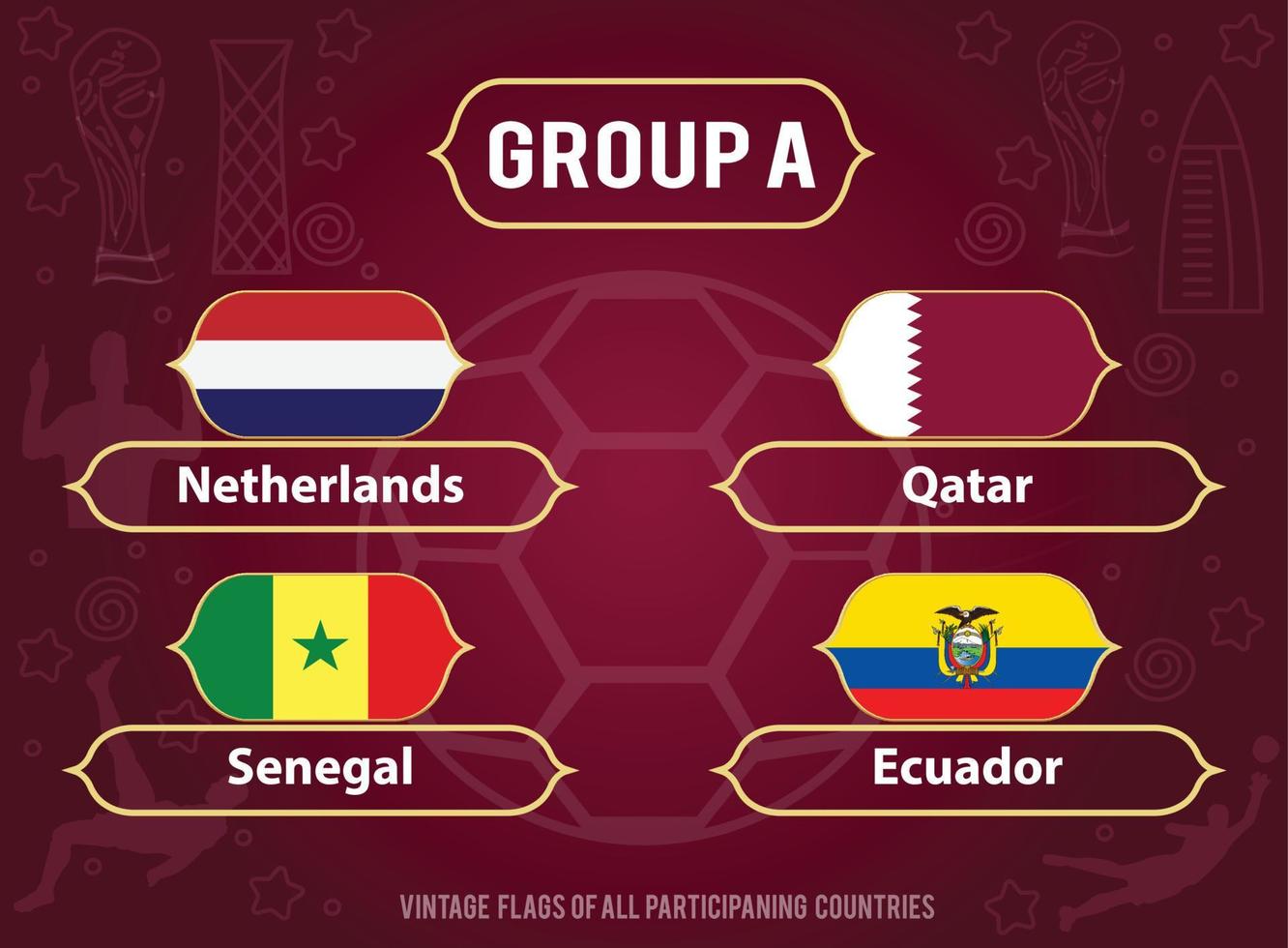 Vintage Flags of all participants of Group A, World Cup vector