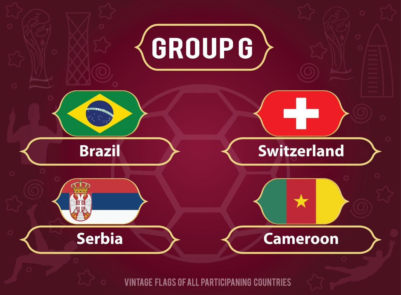 Vintage Flags of all participants of Group G , World Cup vector