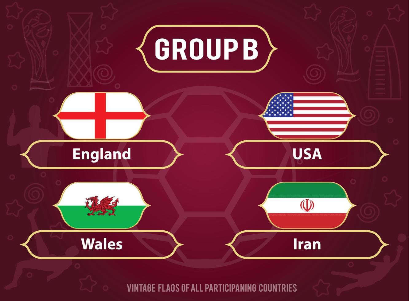 Vintage Flags of all participants of Group B , World Cup vector