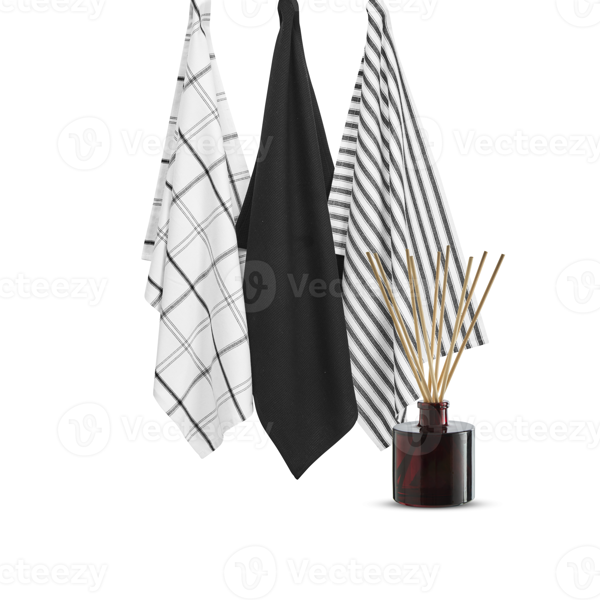 Several tablecloths and hand towels were hung on the wall clipping path