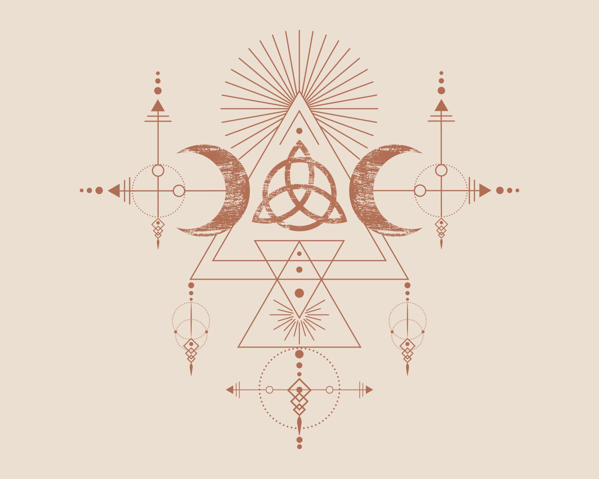 Triple Goddess and Triquetra , Sacred Geometry, tribal triangles, moon