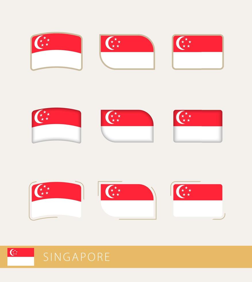 Vector flags of Singapore, collection of Singapore flags.