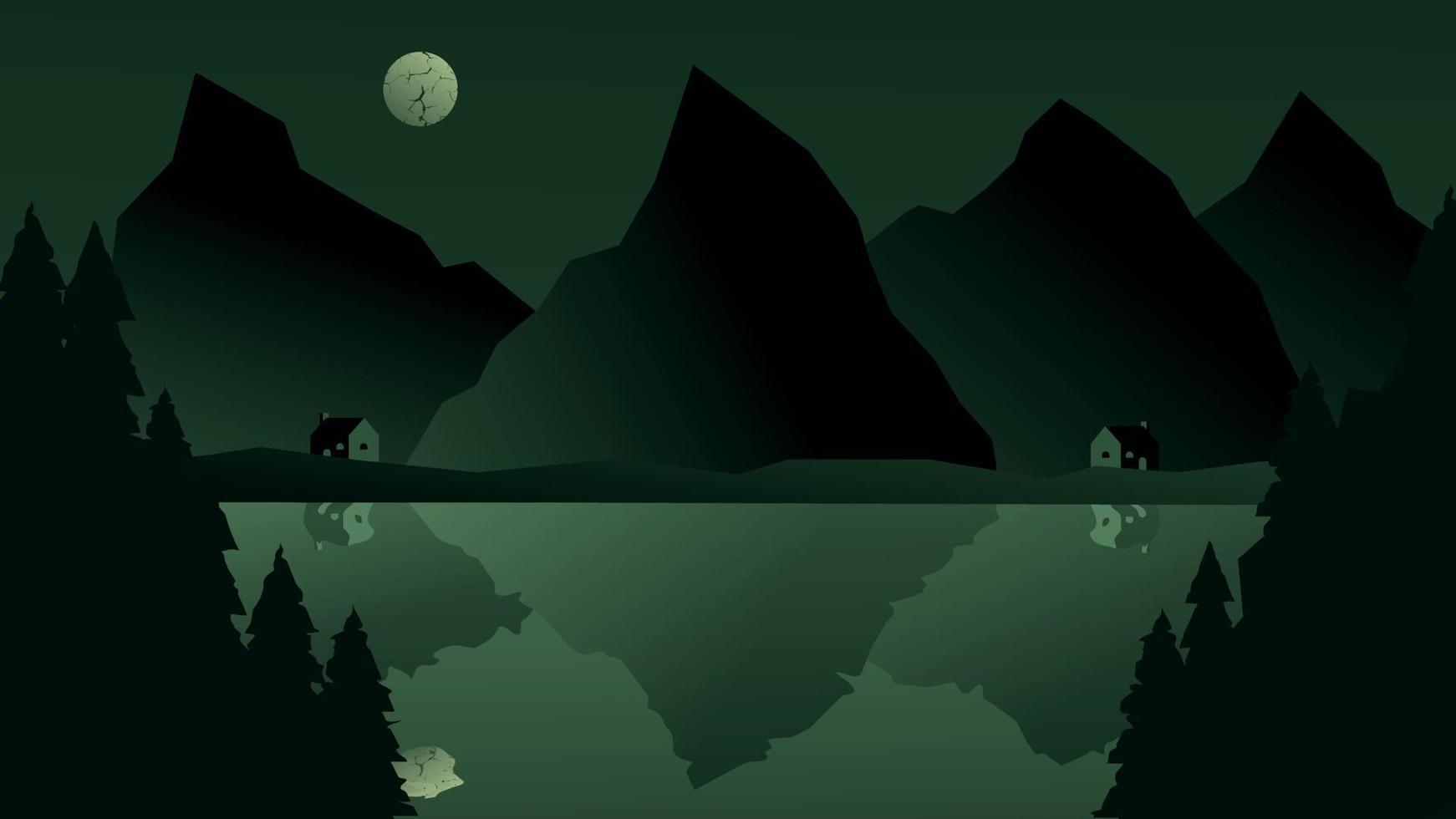 paisaje de bosque verde con un lago vector