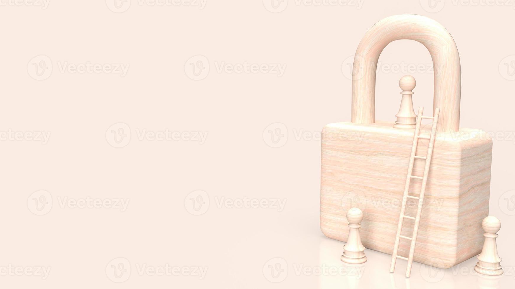 The wood lock and chess for business concept  3d rendering photo