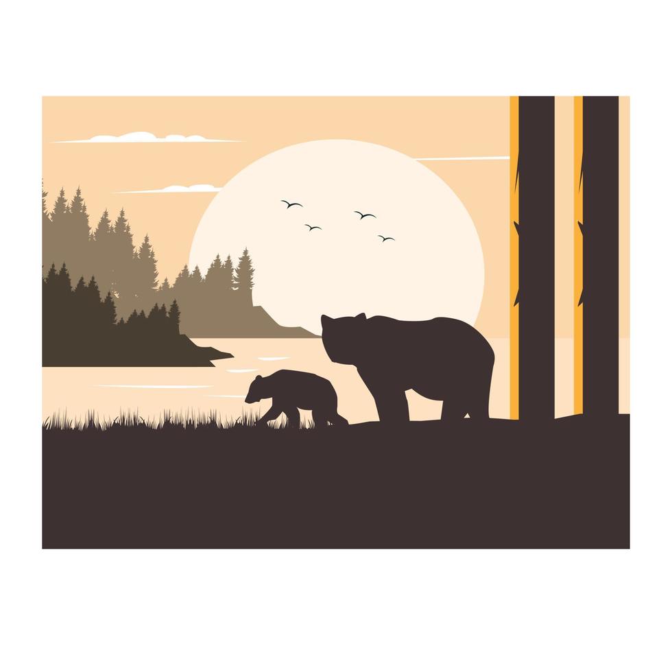 wild bear on the river vector