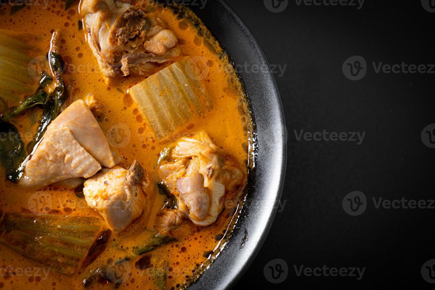 sopa de pollo al curry con roti foto