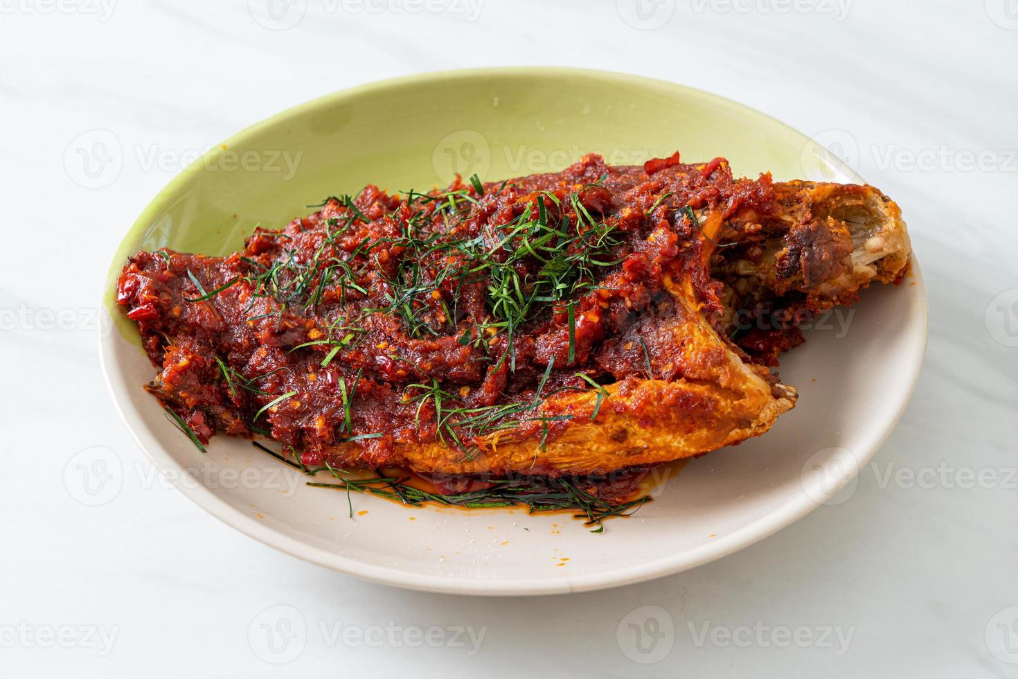 Deep fried fish and chili sauce photo