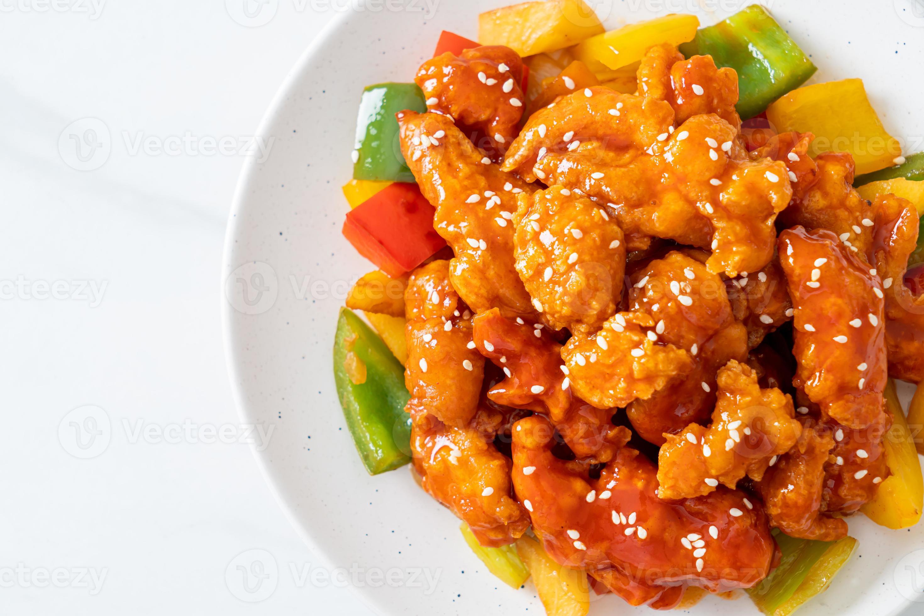 fried crispy chicken with sweet and sour sauce 11705795 Stock Photo at