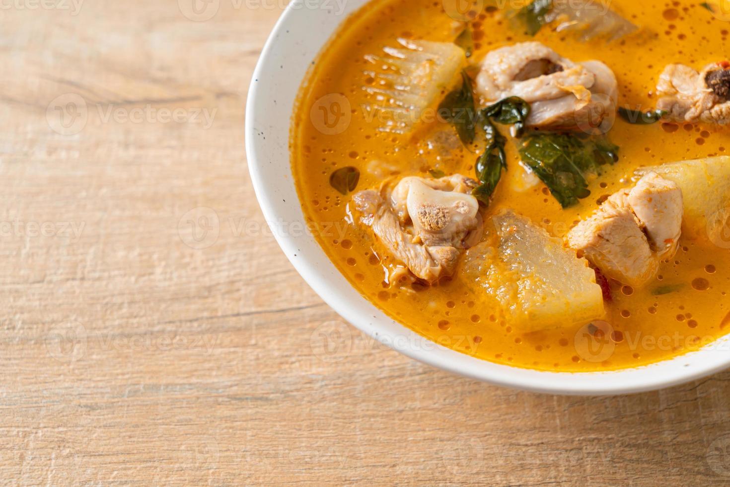 Chicken curry soup with roti photo