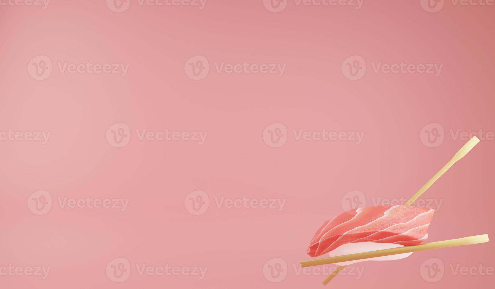 3D rendering red salmon sushi on red background, 3D illustration japanese food and copy space photo