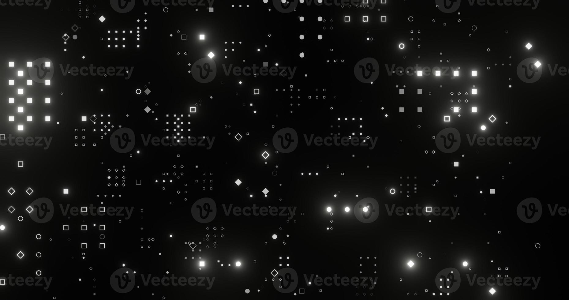 abstract background using circle, square, and point shapes with bright white gradient color and black background, 3d rendering, and 4K size photo