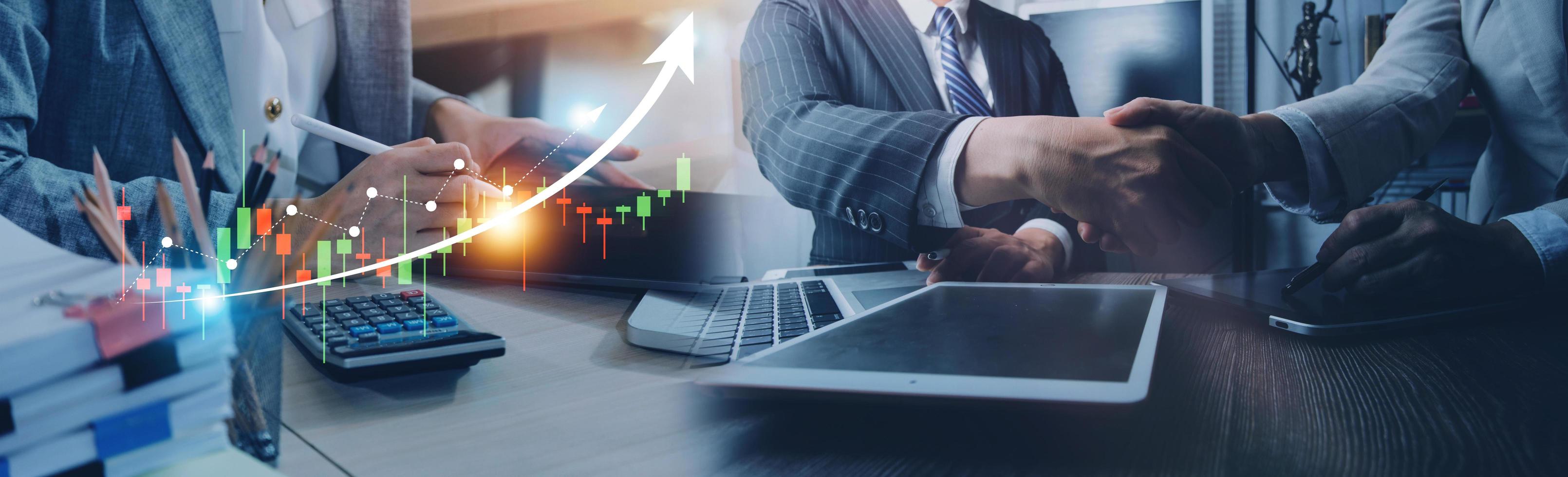 business finance technology and investment trading trader investor. Stock Market Investments Funds and Digital Assets. businessman analyzing forex trading graph financial data. photo