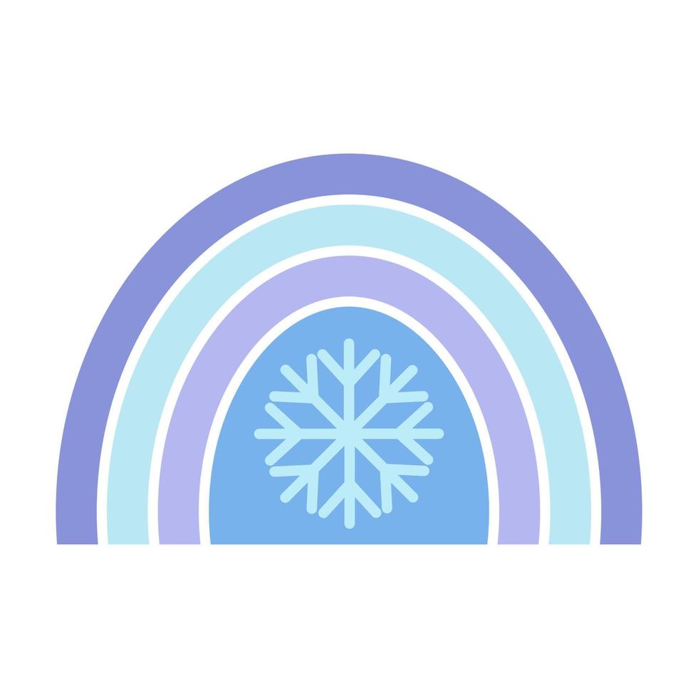 Winter rainbow in flat style. Cute illustration in blue on the theme of Christmas, New Year, cozy winter. For design of cards, prints, holiday printing, patterns, wrapping paper vector