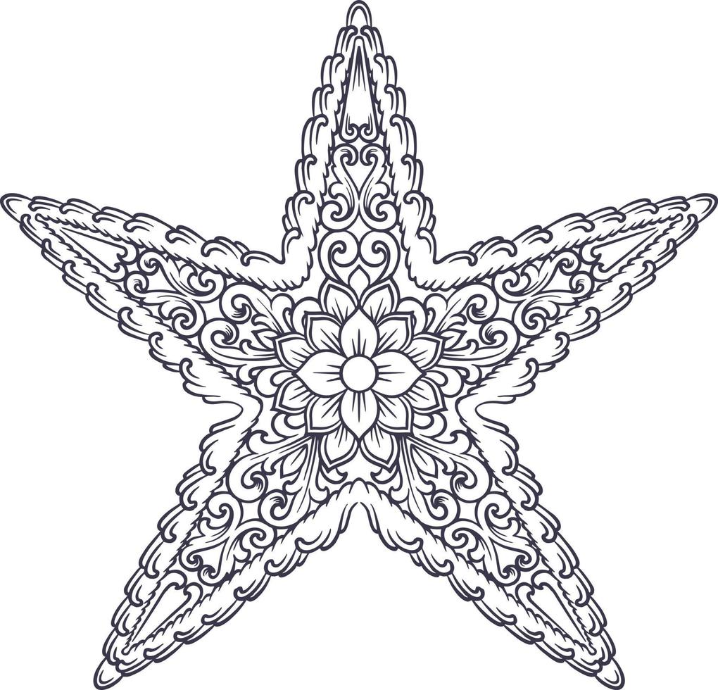 remolinos de lujo ornamento estrella de mar monocromo vector