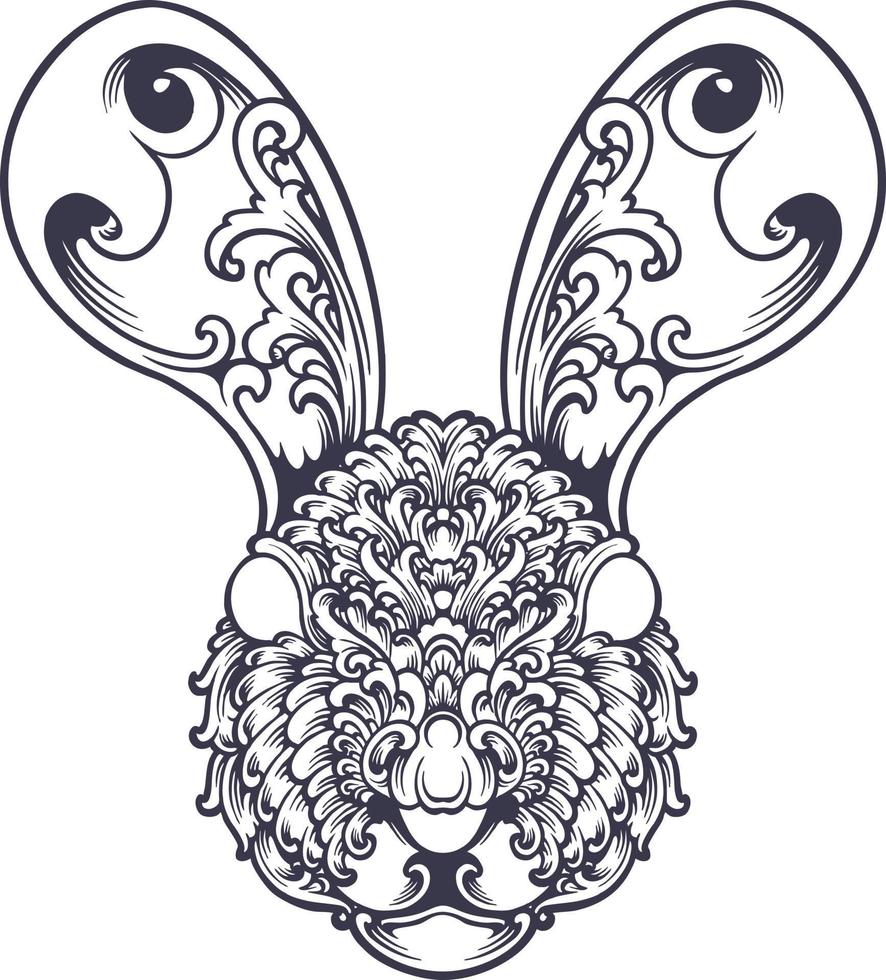 Vintage floral head bunny ornament silhouette vector