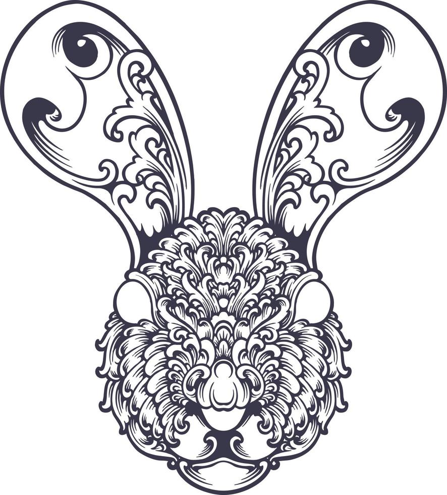 Vintage floral head bunny ornament silhouette vector