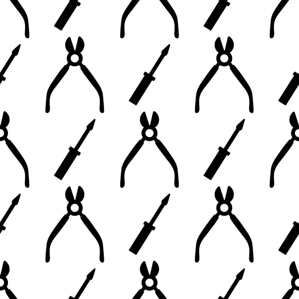 Plier and screwdriver pattern on white background. Vector image to use as print in clothing or background