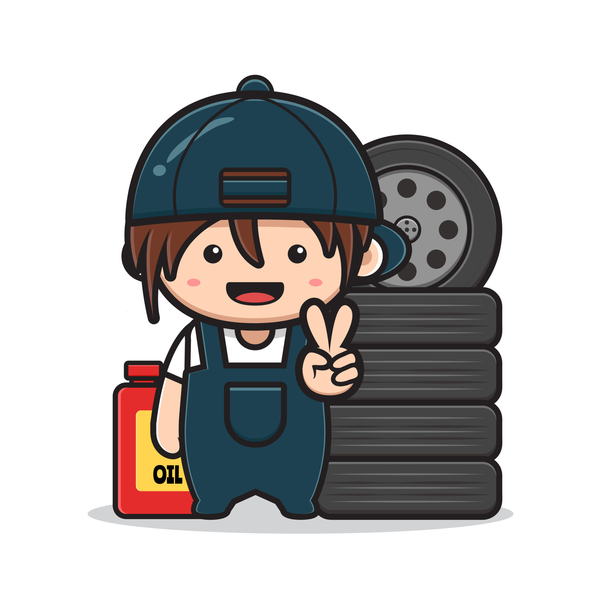 Cute mechanic with peace pose cartoon icon illustration 11708313 Vector Art  at Vecteezy