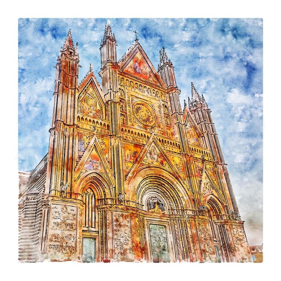 duomo di orvieto italia acuarela boceto dibujado a mano ilustración vector