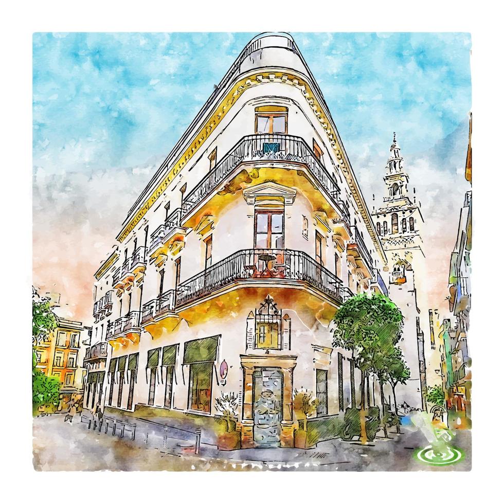 Seville Spain Watercolor sketch hand drawn illustration vector