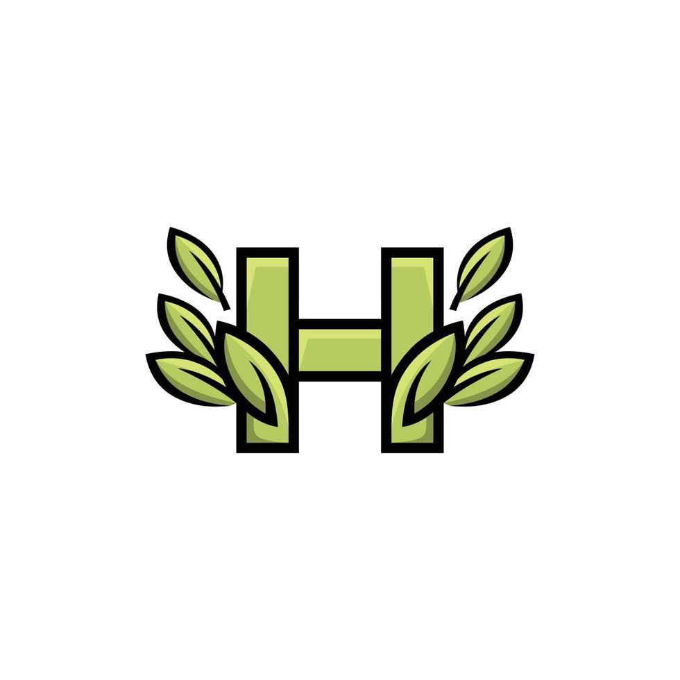 letra h hoja naturaleza ecología simple logo vector