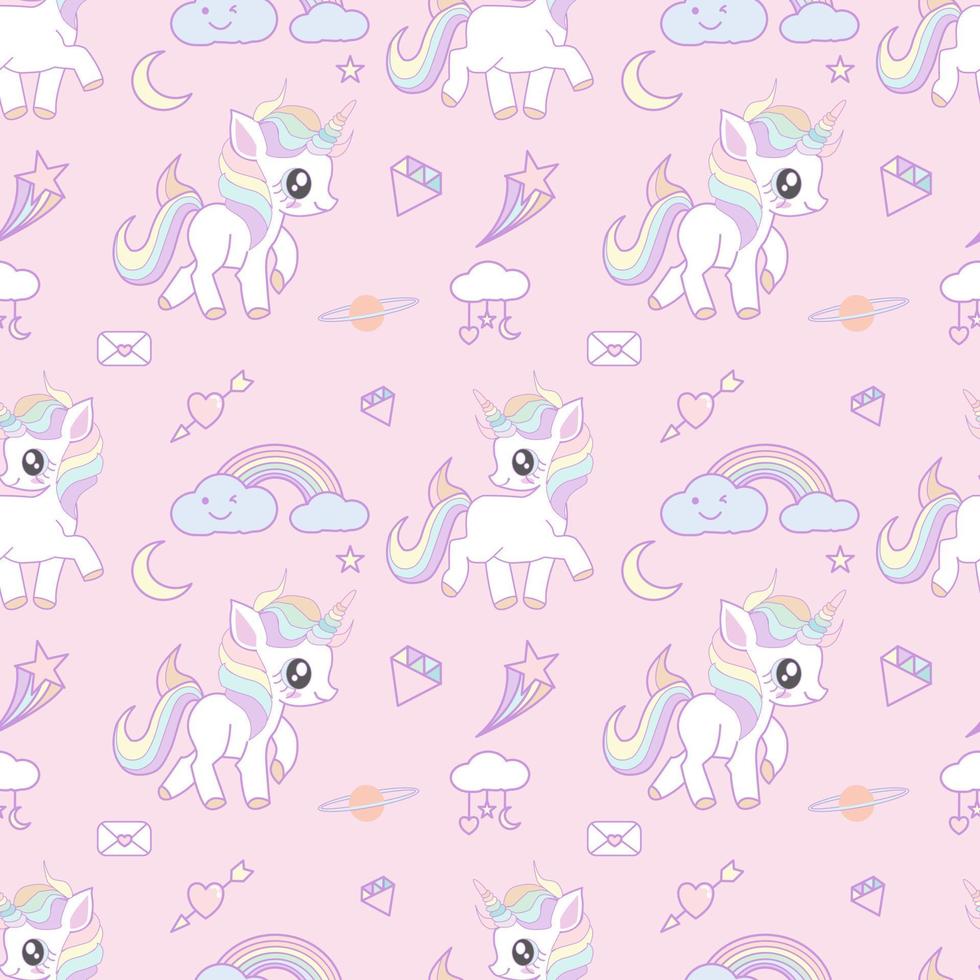 Cute unicorn seamless pattern vector illustration.