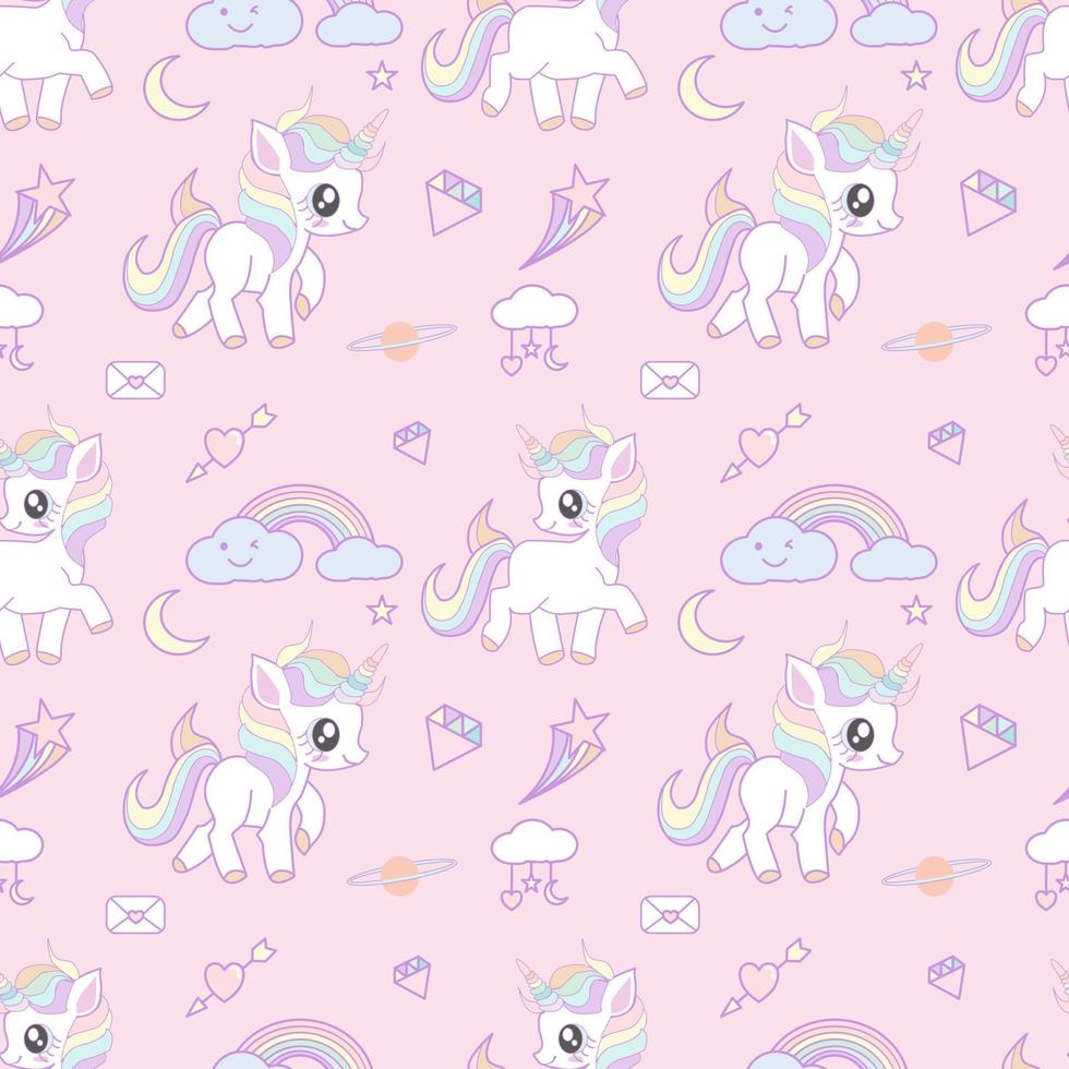 Cute unicorn seamless pattern vector illustration.