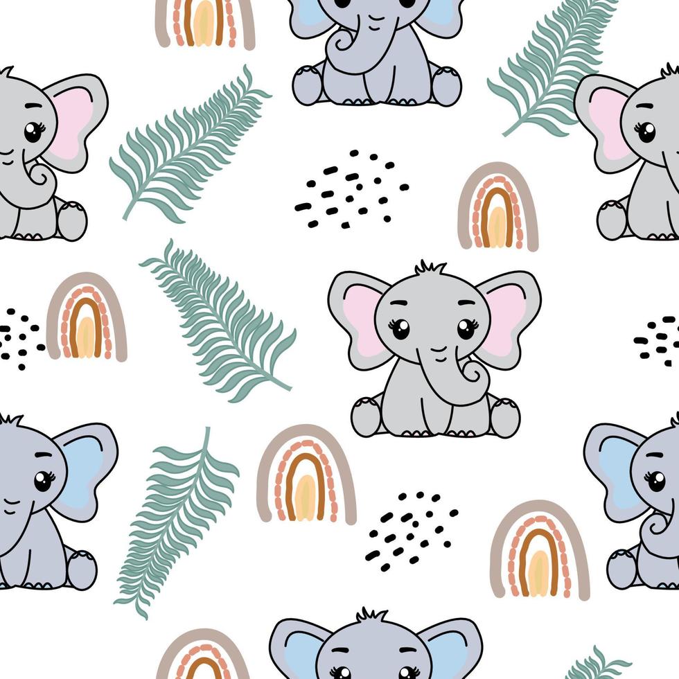 Seamless pattern with cute elephant, Creative childish texture. Great for fabric, textile Vector Illustration.