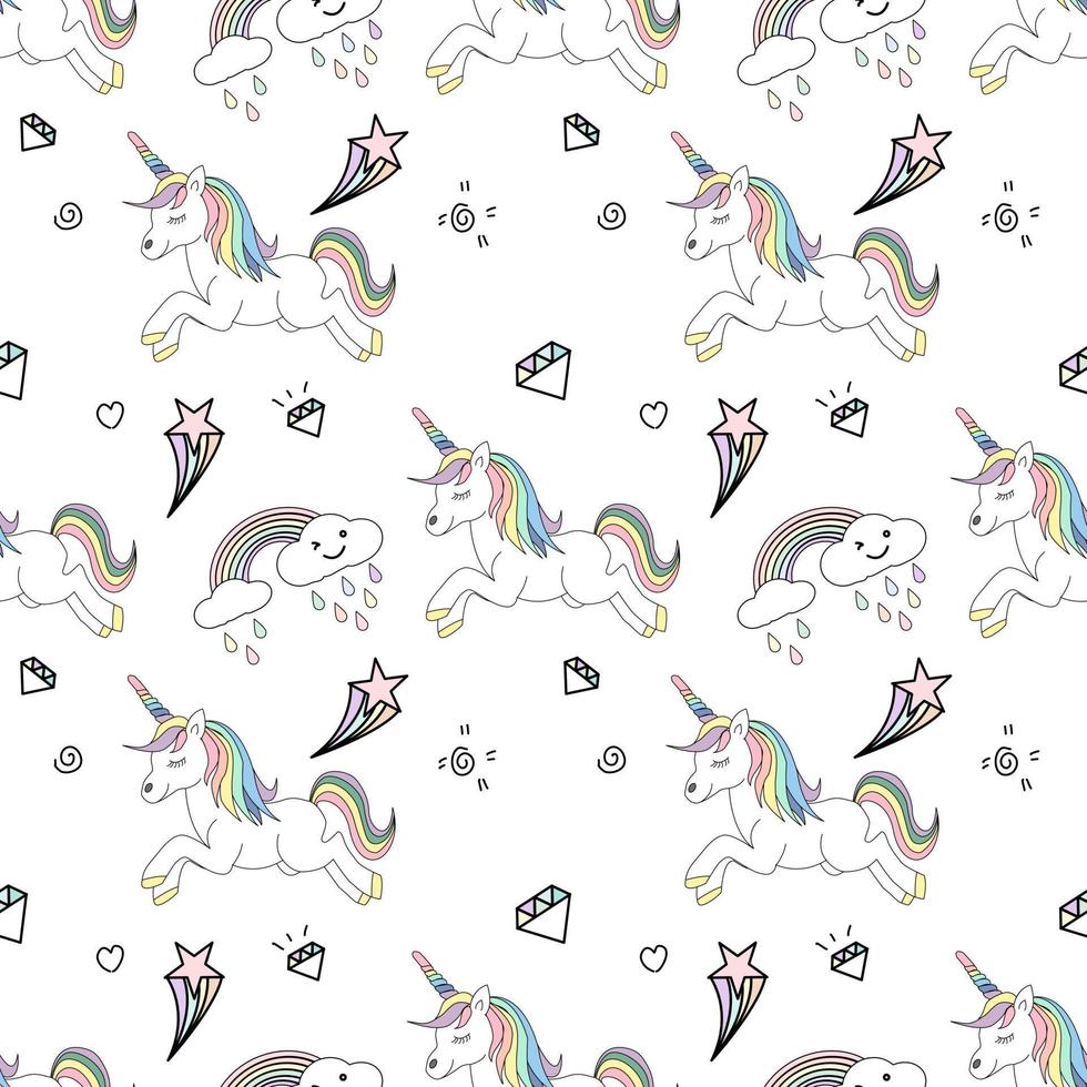 Cute unicorn seamless pattern vector illustration.