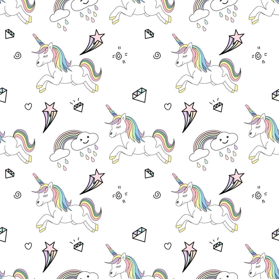 Cute unicorn seamless pattern vector illustration.