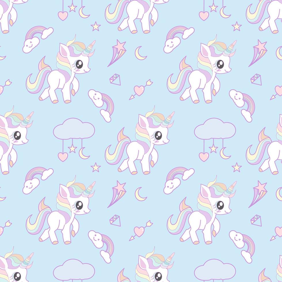 Cute unicorn seamless pattern vector illustration.