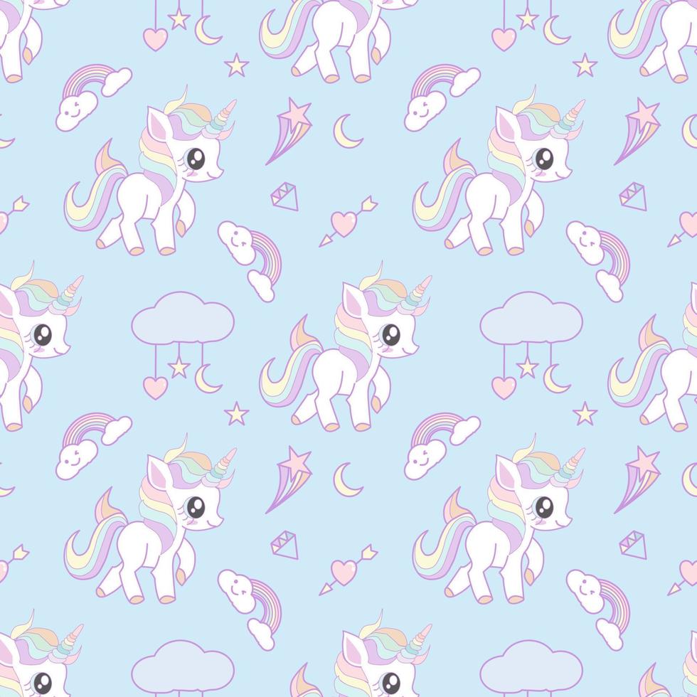 lindo unicornio patrón sin costuras ilustración vectorial. vector