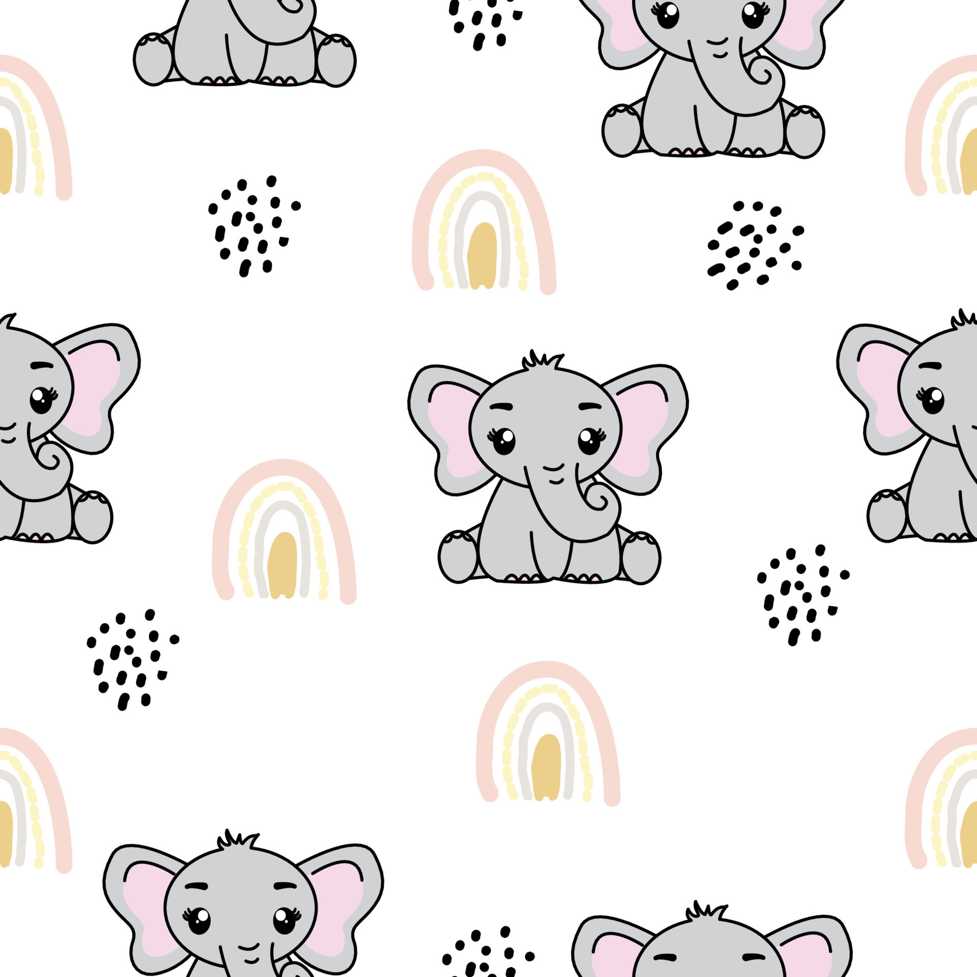 Seamless pattern with cute elephant, Creative childish texture. Great ...