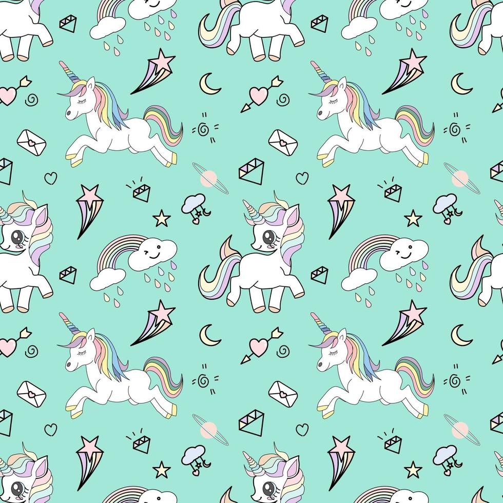 Cute unicorn seamless pattern vector illustration.