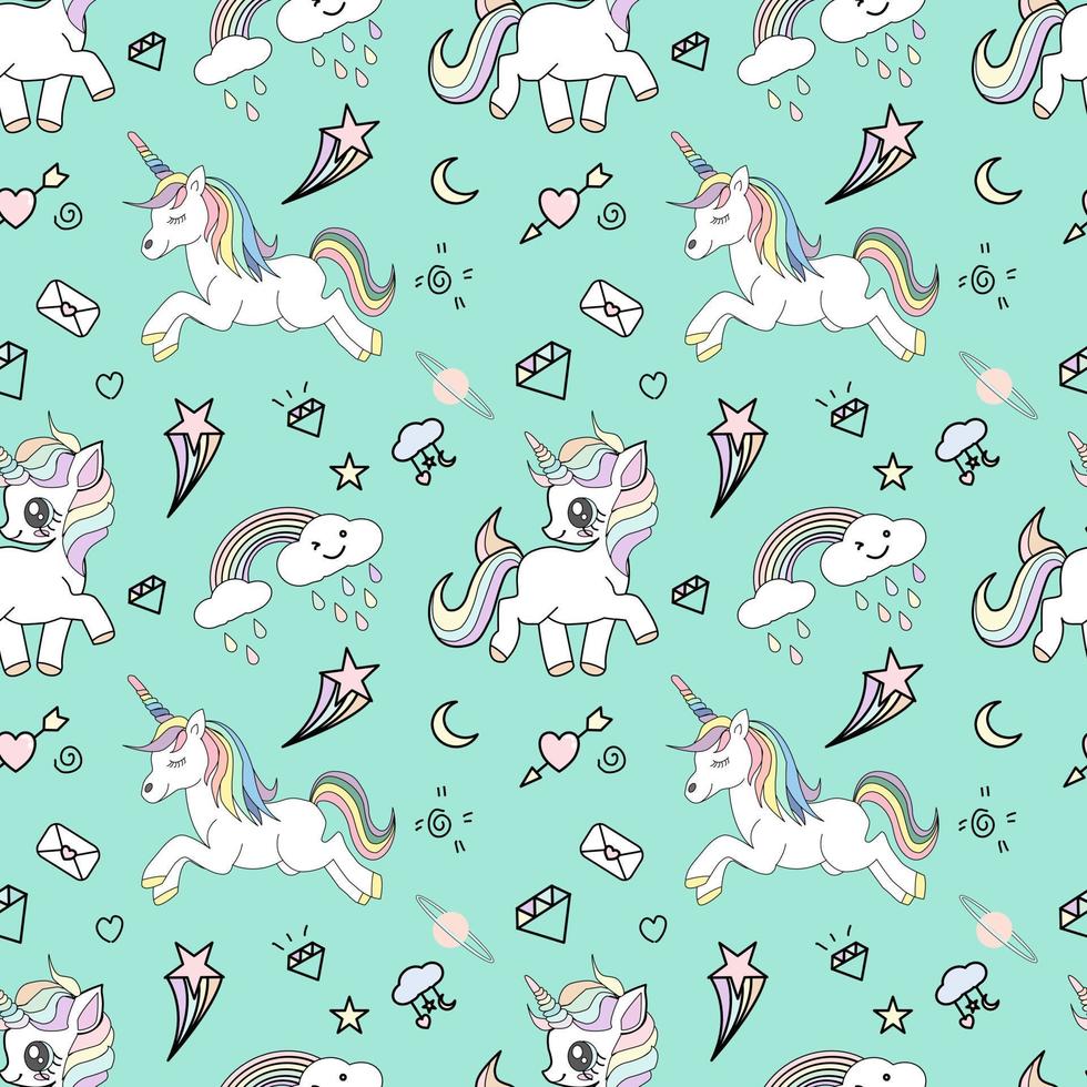 lindo unicornio patrón sin costuras ilustración vectorial. vector