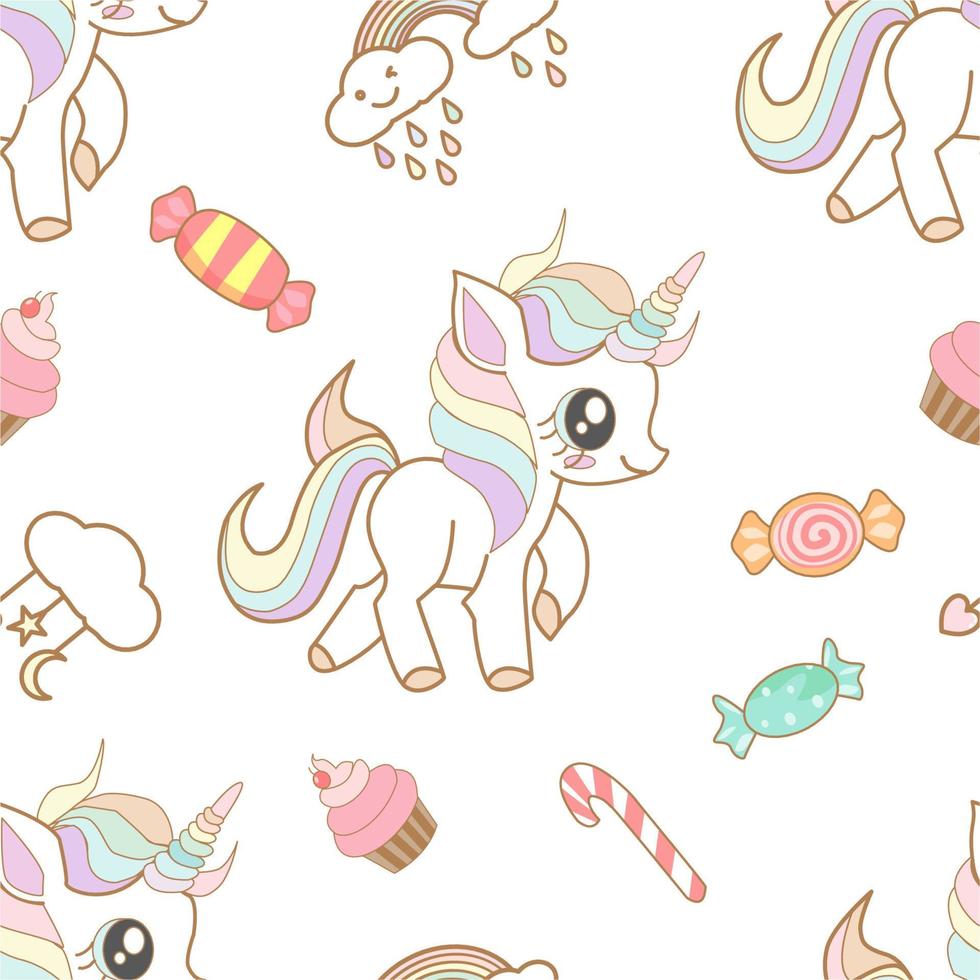 Cute unicorn seamless pattern vector illustration.