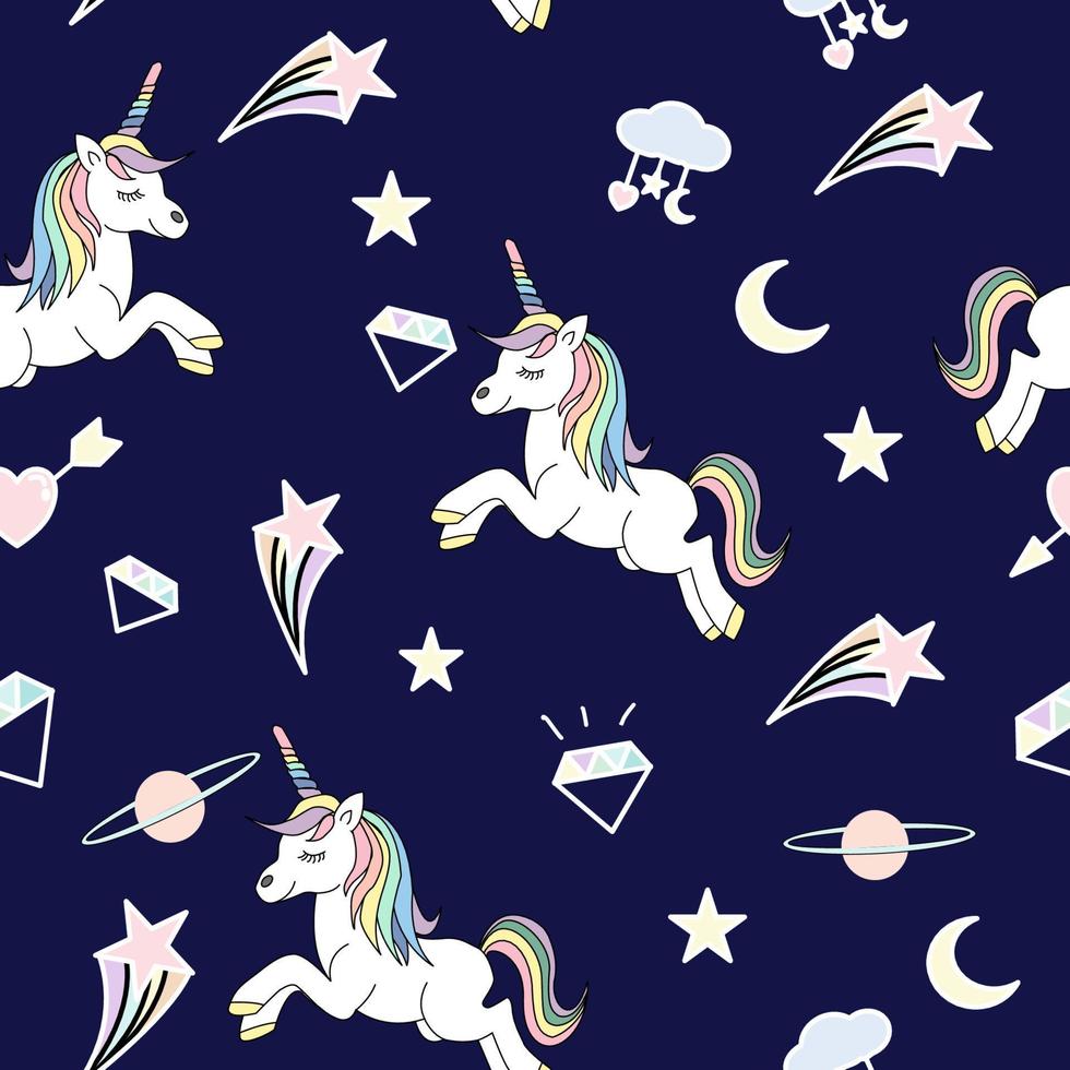 lindo unicornio patrón sin costuras ilustración vectorial. vector