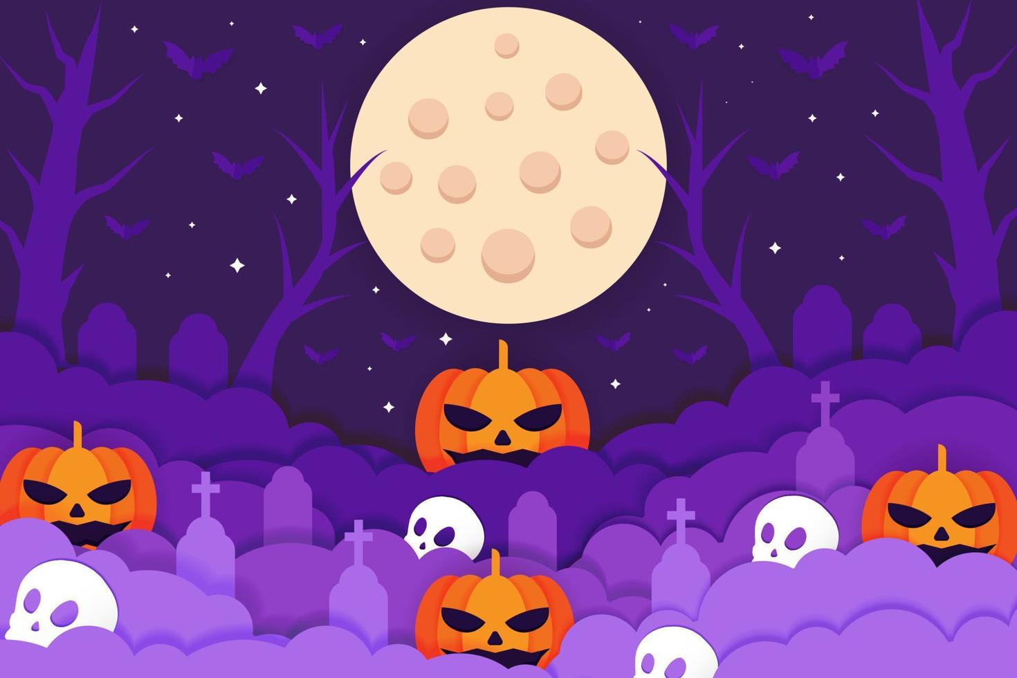 diseño de ilustración de fondo de halloween de arte de papel vector