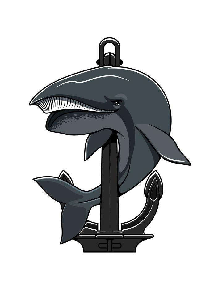 Whale and Anchor heraldic icon vector