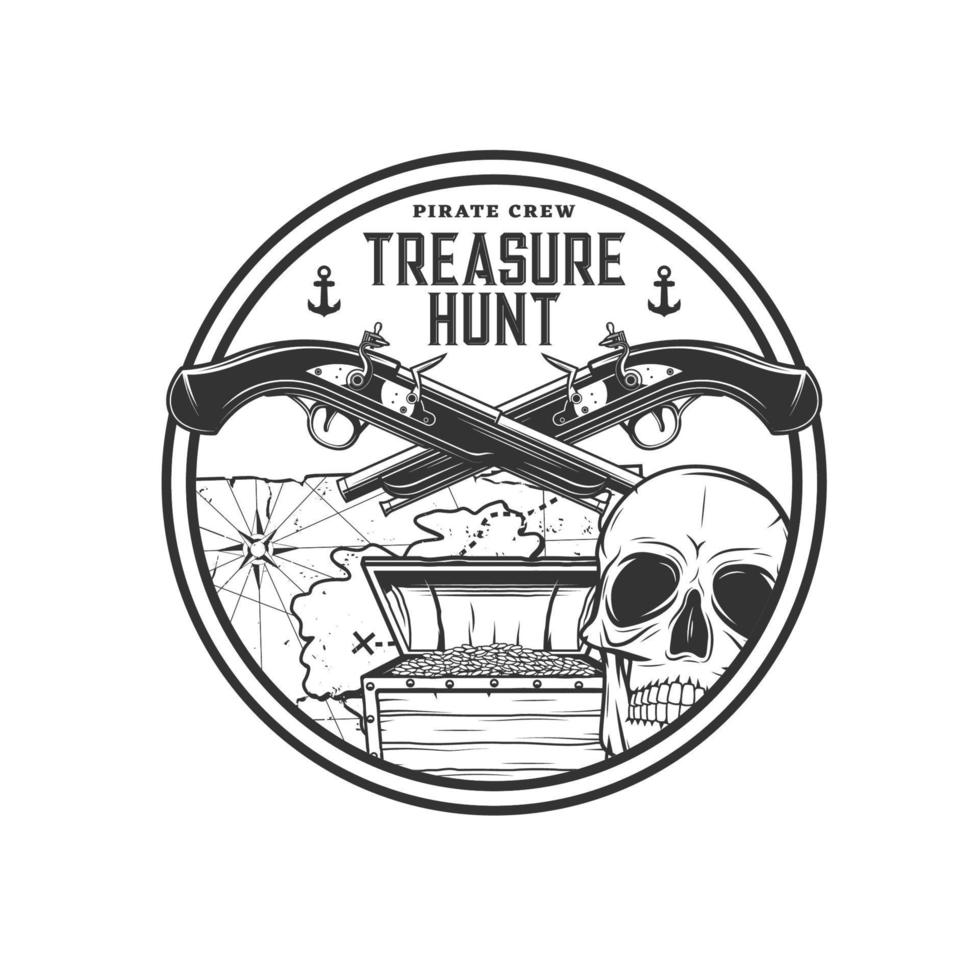 Pirate treasure hunting adventure retro icon vector