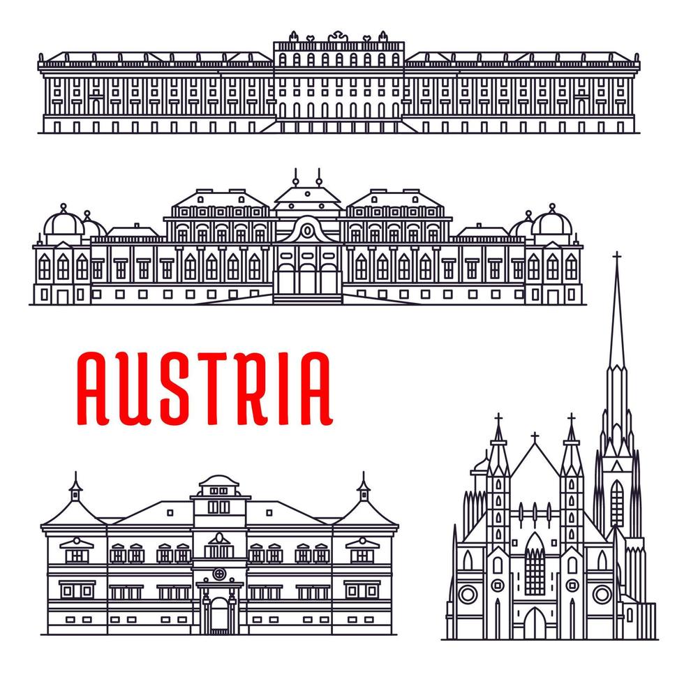 Historic buildings and sightseeings of Austria vector
