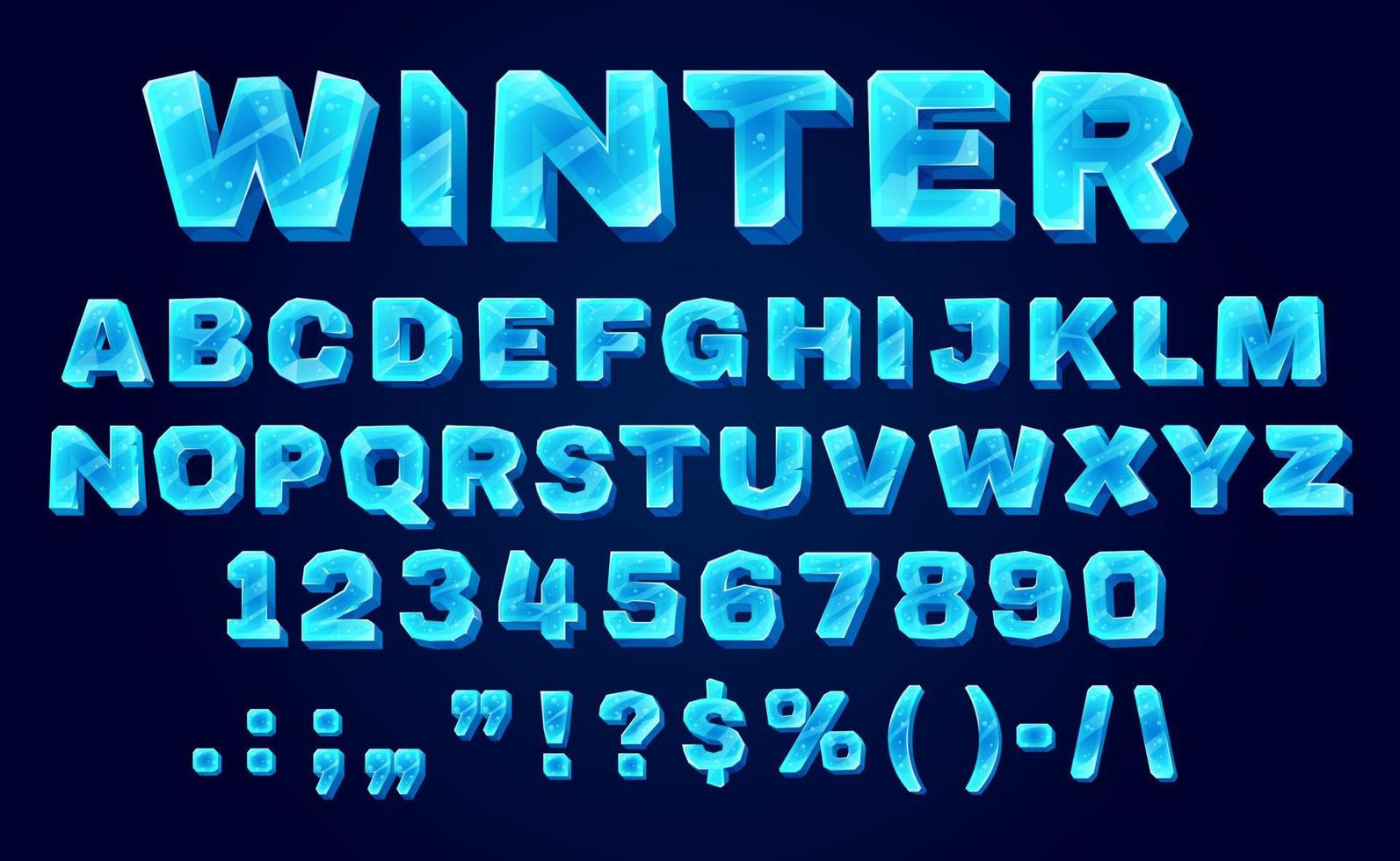 Ice crystal font, typeface, type alphabet vector