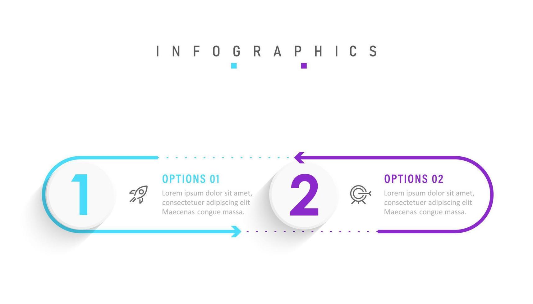 plantilla de diseño de etiquetas infográficas vectoriales con iconos y 2 opciones o pasos. se puede utilizar para diagramas de proceso, presentaciones, diseño de flujo de trabajo, banner, diagrama de flujo, gráfico de información. vector