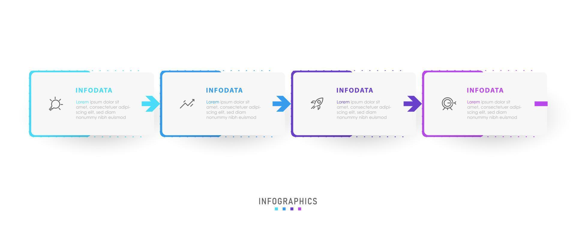 plantilla de diseño de etiquetas infográficas vectoriales con iconos y 4 opciones o pasos. se puede utilizar para diagramas de proceso, presentaciones, diseño de flujo de trabajo, banner, diagrama de flujo, gráfico de información. vector