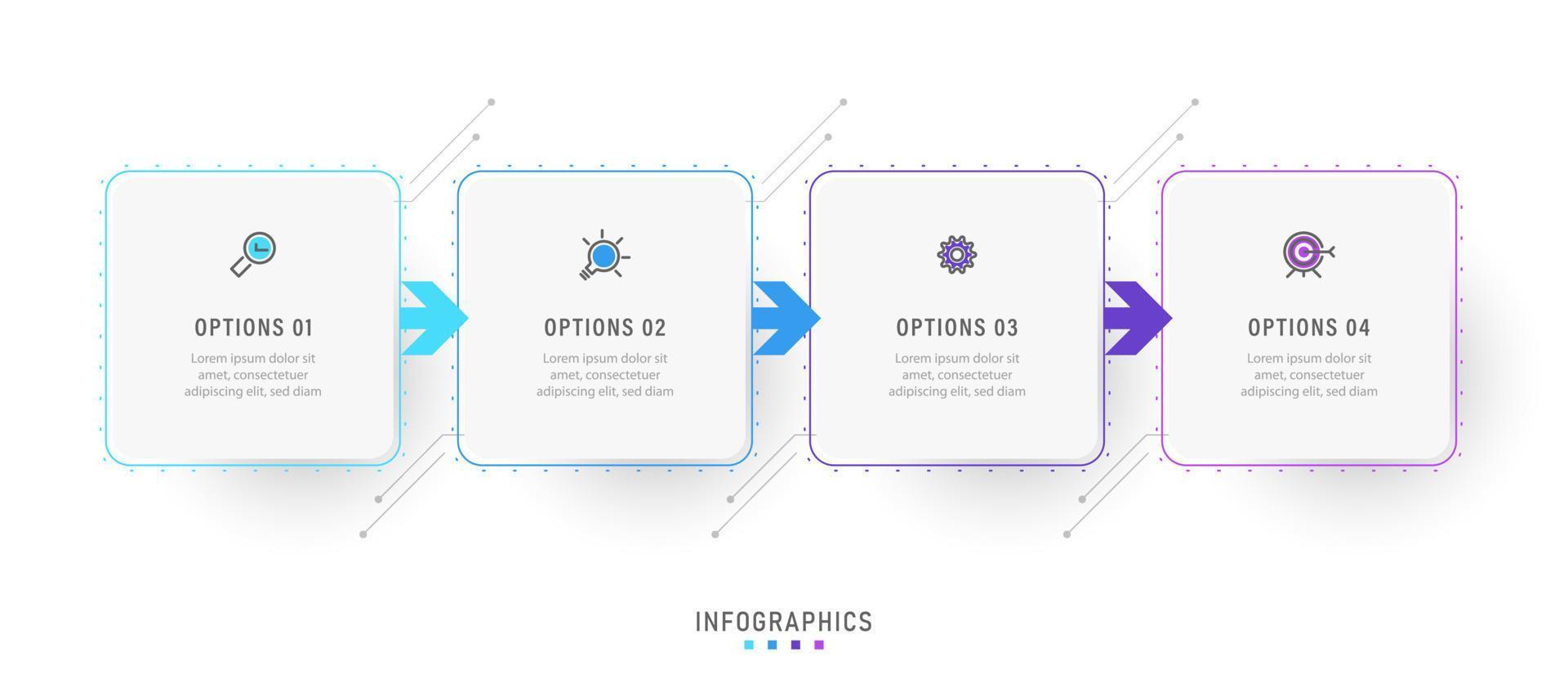 plantilla de diseño de etiquetas infográficas vectoriales con iconos y 4 opciones o pasos. se puede utilizar para diagramas de proceso, presentaciones, diseño de flujo de trabajo, banner, diagrama de flujo, gráfico de información. vector