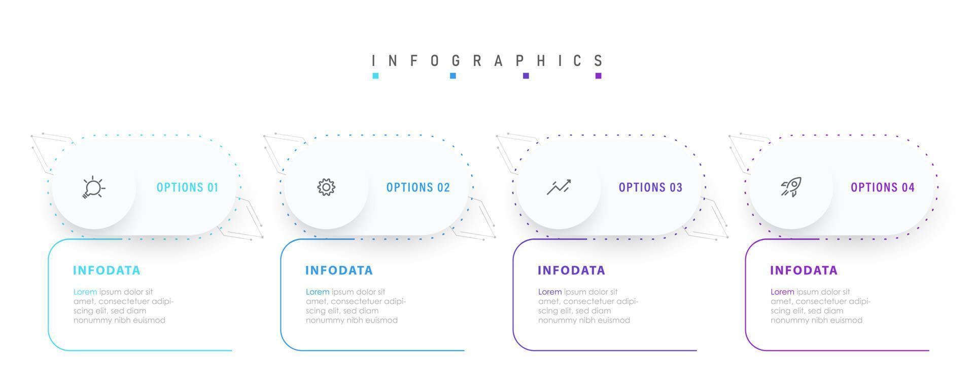 plantilla de diseño de etiquetas infográficas vectoriales con iconos y 4 opciones o pasos. se puede utilizar para diagramas de proceso, presentaciones, diseño de flujo de trabajo, banner, diagrama de flujo, gráfico de información. vector