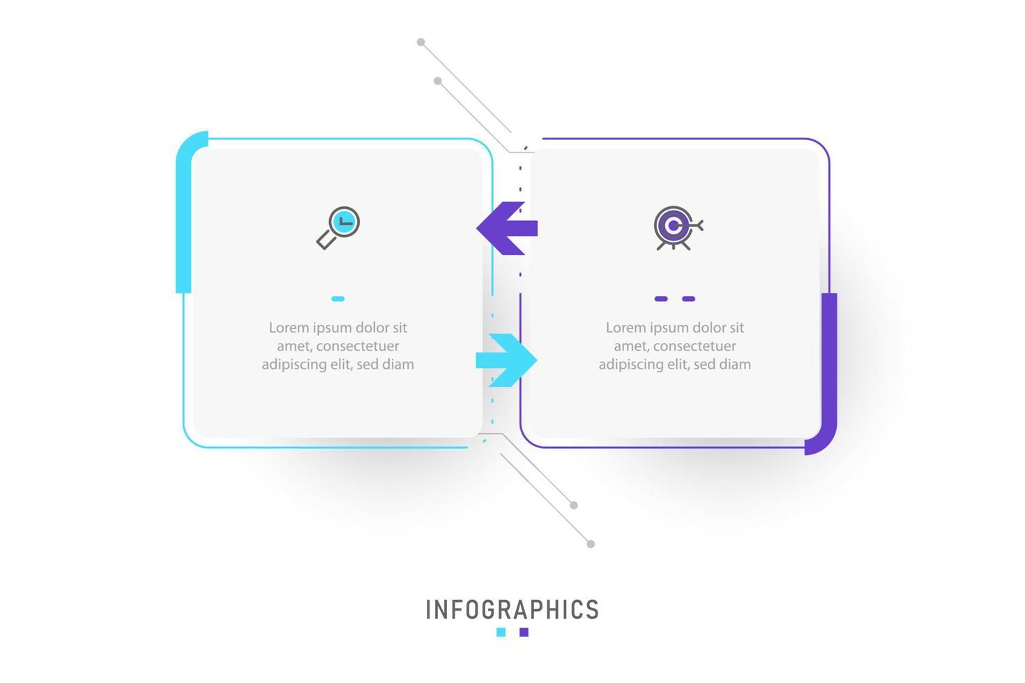 plantilla de diseño de etiquetas infográficas vectoriales con iconos y 2 opciones o pasos. se puede utilizar para diagramas de proceso, presentaciones, diseño de flujo de trabajo, banner, diagrama de flujo, gráfico de información. vector